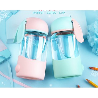 Bình nước thủy tinh tai thỏ cute 340ml