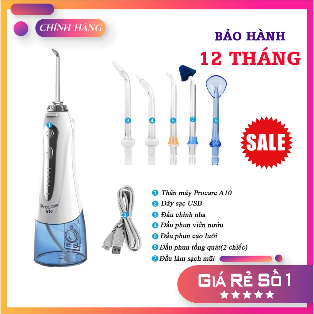 [CÓ VOUCHER] ✅ Máy Tăm Nước Procare A10, Thiết Kế Nhỏ Gọn Đa Dạng Đầu Phun , Sử Dụng Tiện Lợi Mọi Nơi, Bảo Hành 12 tháng