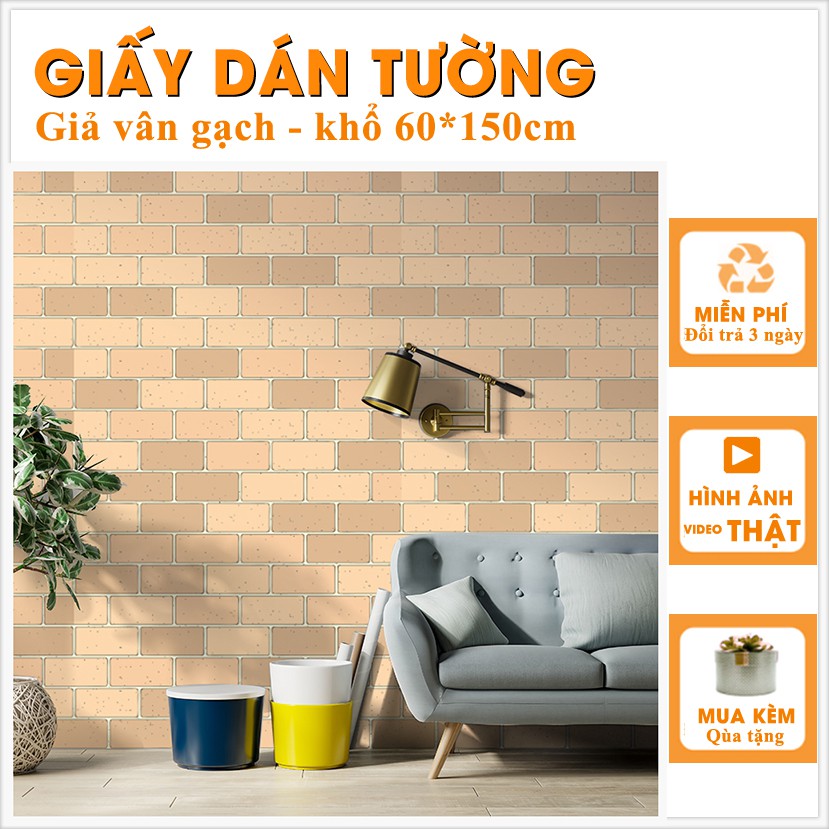 Giấy Dán Tường Giả Gạch Màu Vàng Chấm Bi Mã (M8) | Decal Dán Tường Chất Liệu Chống Bám Bẩn Dễ Lau Chùi Vệ Sinh