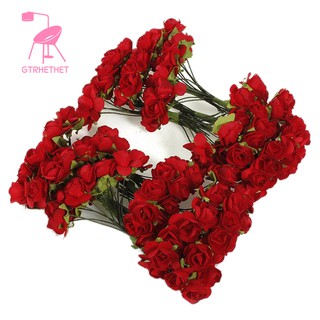 144 dầu hoa hồng giả màu đỏ bằng giấy + sợi sắt dùng để trang trí đường kính hoa 1.5cm