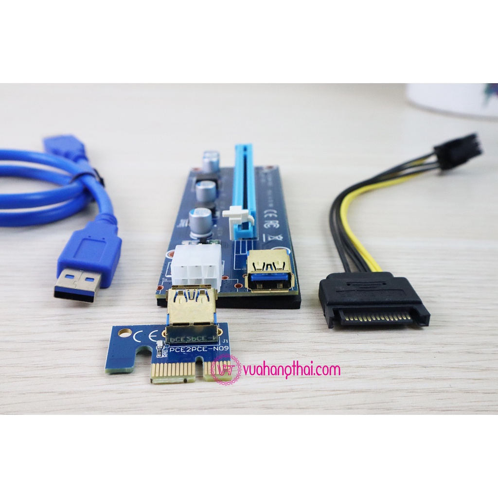 Dây Card Riser 009s Xanh Có LED cổng USB vàng Mới 100%  - Đào coin lắp VGA rời - Riser pci-e