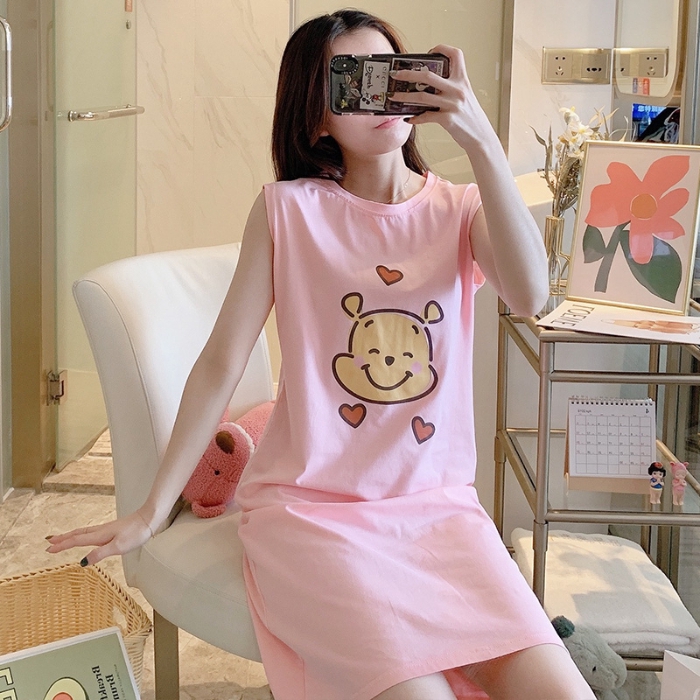 Đầm Ngủ Cotton Không Tay In Hình Gấu Pooh Đáng Yêu | BigBuy360 - bigbuy360.vn