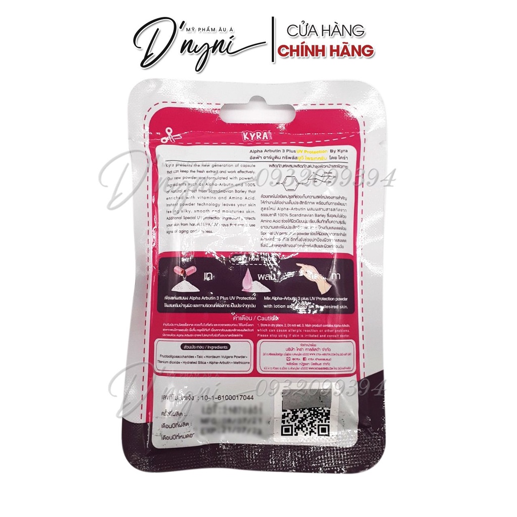 [GÓI 10 VIÊN] Bột Dưỡng Trắng Ban Ngày Chống Nắng New UV Alpha Arbutin 3 Plus Kyra Thái Lan