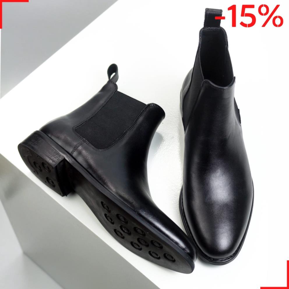 Giày thời trang nam phong cách Chelsea Boots chất liệu da trơn nhẵn bóng nhẹ đế cao su đúc nhiệt tăng 3.5cm chiều cao