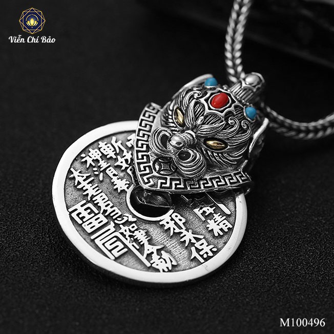 Mặt dây chuyền bạc nam Thần Chú Sơn Quỷ Bát Quái Hộ Thân chất liệu bạc Thái 925 Viễn Chí Bảo M100496