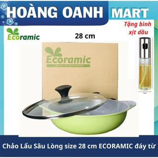 Nồi Lẩu,Chảo Lẩu Sâu Lòng size 28 cm ECORAMIC phủ vân đá chống dính, siêu bền đáy từ tặng bình xịt dầu