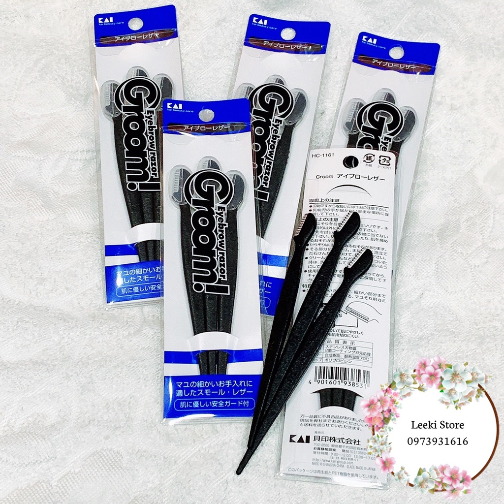 Set 3 dao cạo lông mày cán dài cho nữ KAI (màu đen)