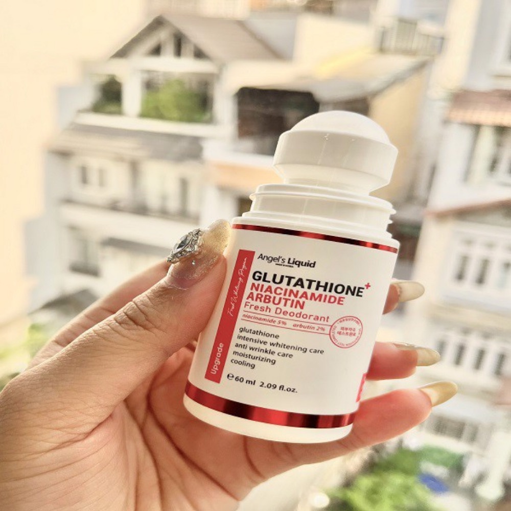 Lăn nách Glutathione + Niacinamide Angle's Liquid 60ml giúp vùng da dưới cánh tay trắng sáng, mịn màng