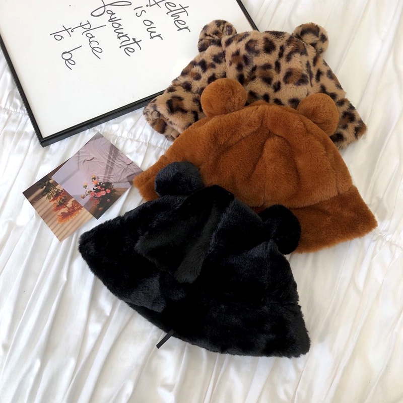 Korean style Korean style autumn and winter fashion cute leopard print printed thick felt hat for women