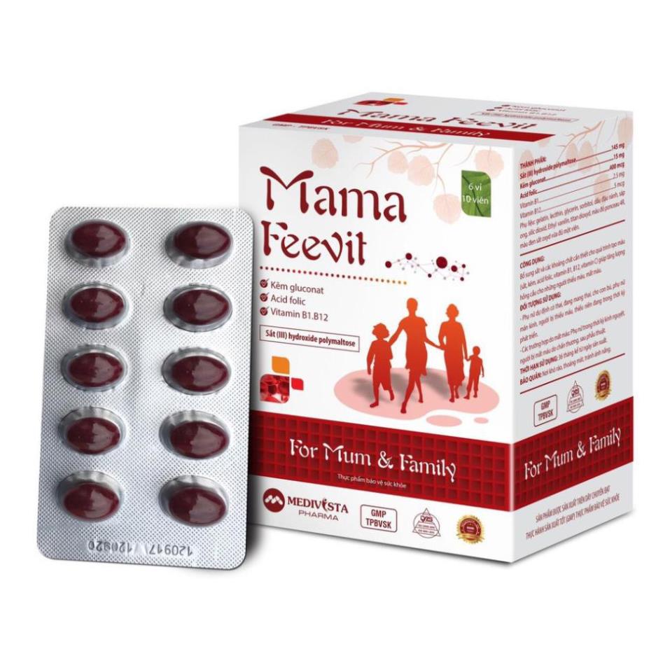 Mama Feevit  Viên uống bổ sung sắt hữu cơ cho mẹ bầu hộp 60 viên
