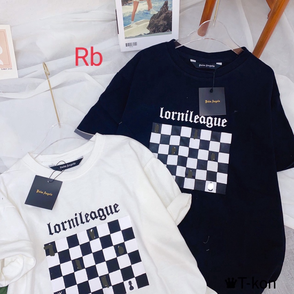 Áo thun đen bàn cờ vua Lorni League WONHARIM Nam Nữ Unisex, áo phông cộc tay dáng rộng cá tính màu đen Ulzzang 21137