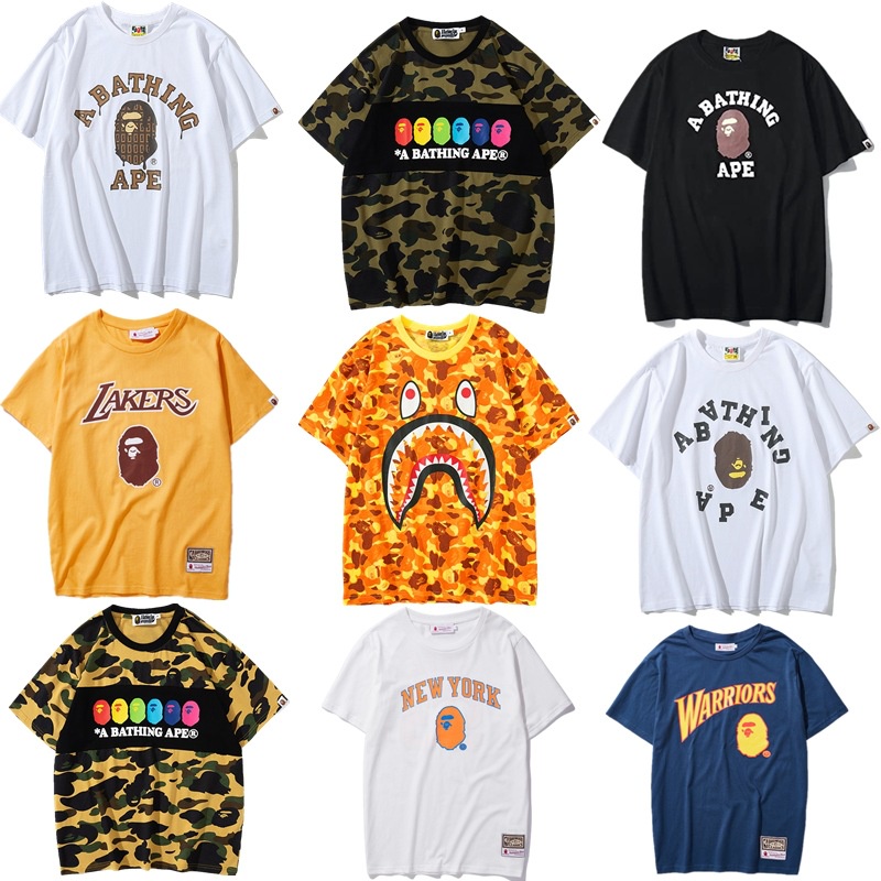 BAPE Hàng Mới Về Áo Thun Tay Ngắn In Hình Đầu Cá Mập 3D Cá Tính Cho Nam Nữ