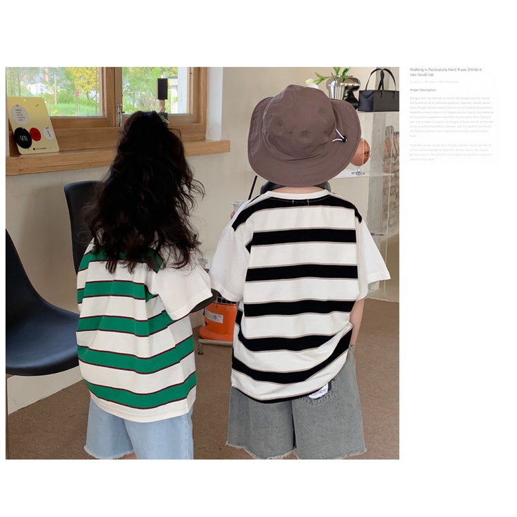 Áo kẻ ngang phối tay trắng 3 màu cho bé trai bé gái mùa hè mới B69-21160