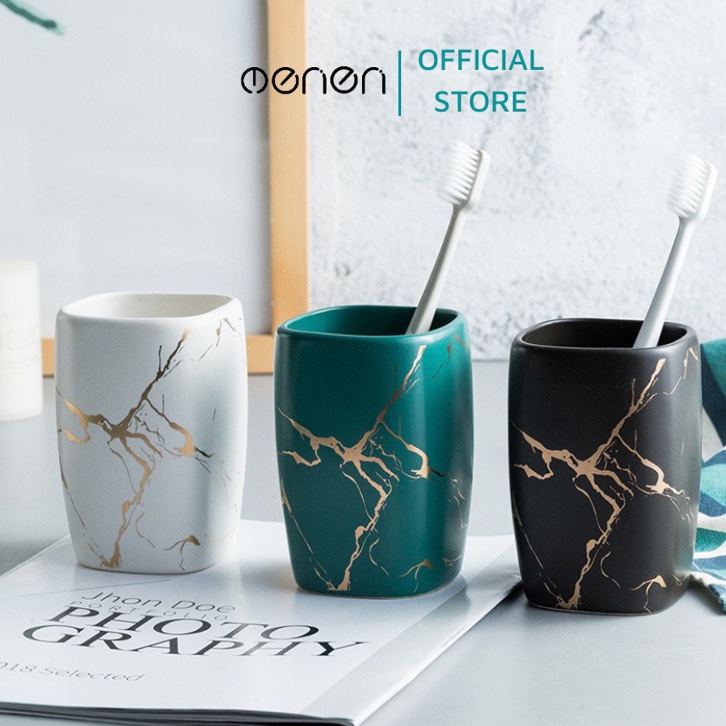 Cốc Đựng Bàn Chải Đánh Răng Oenon Decor Nhà Tắm Gốm Sứ 320ml OENEN Cao Cấp