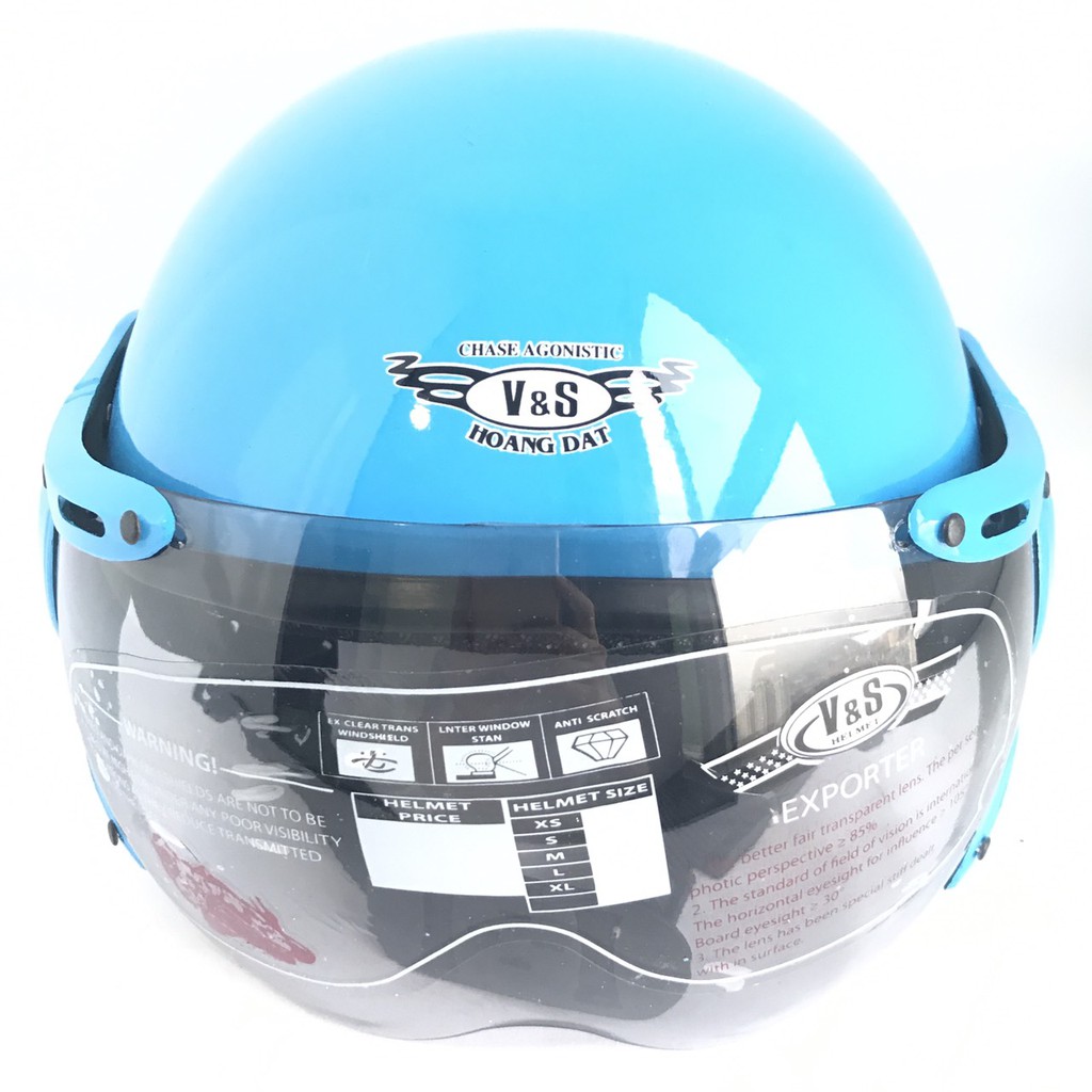 Mũ bảo hiểm có kính V&amp;S Helmet - VS105K - xanh nhạt bóng