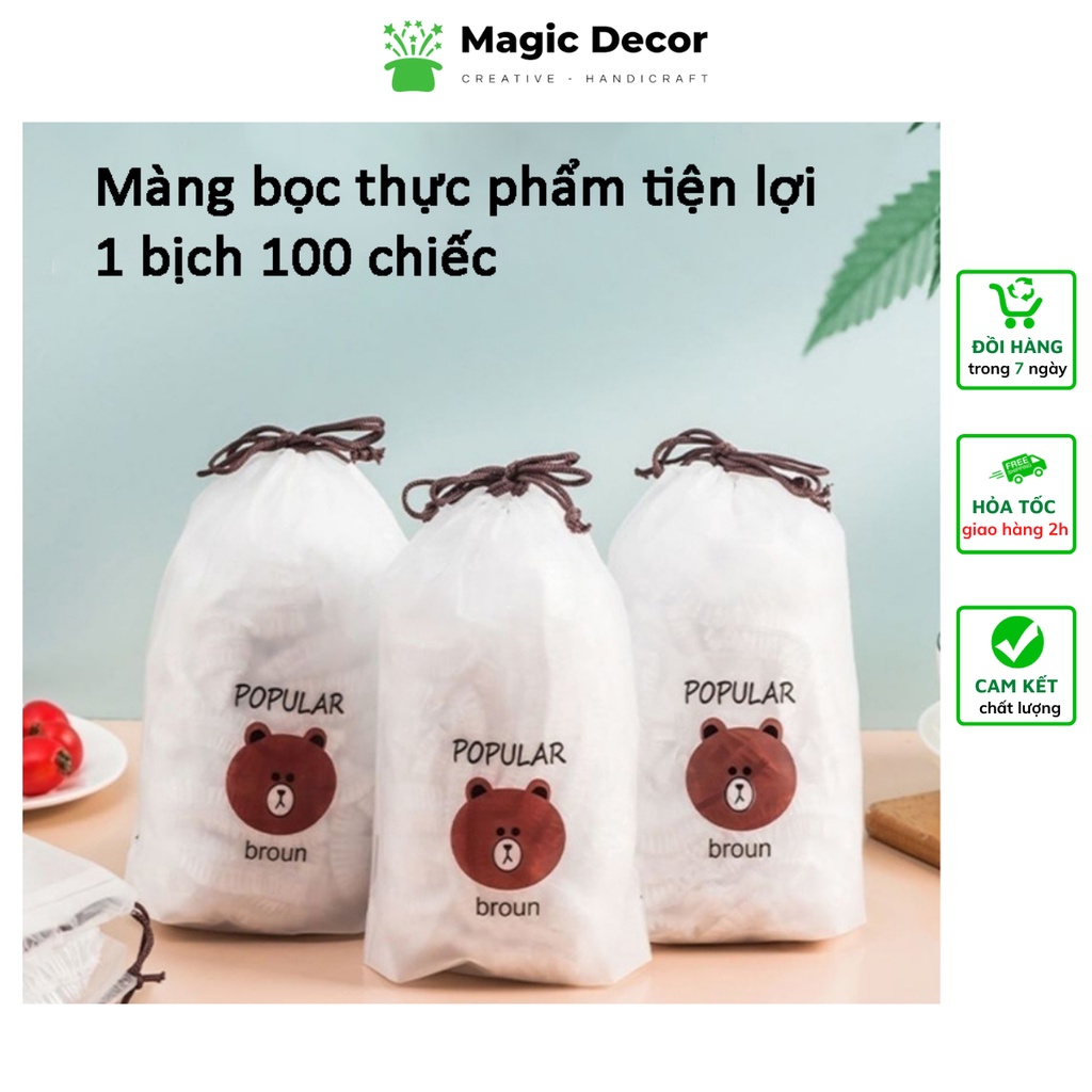 Màng bọc thực phẩm co giãn siêu dai có chun hình túi gấu set 100 chiếc