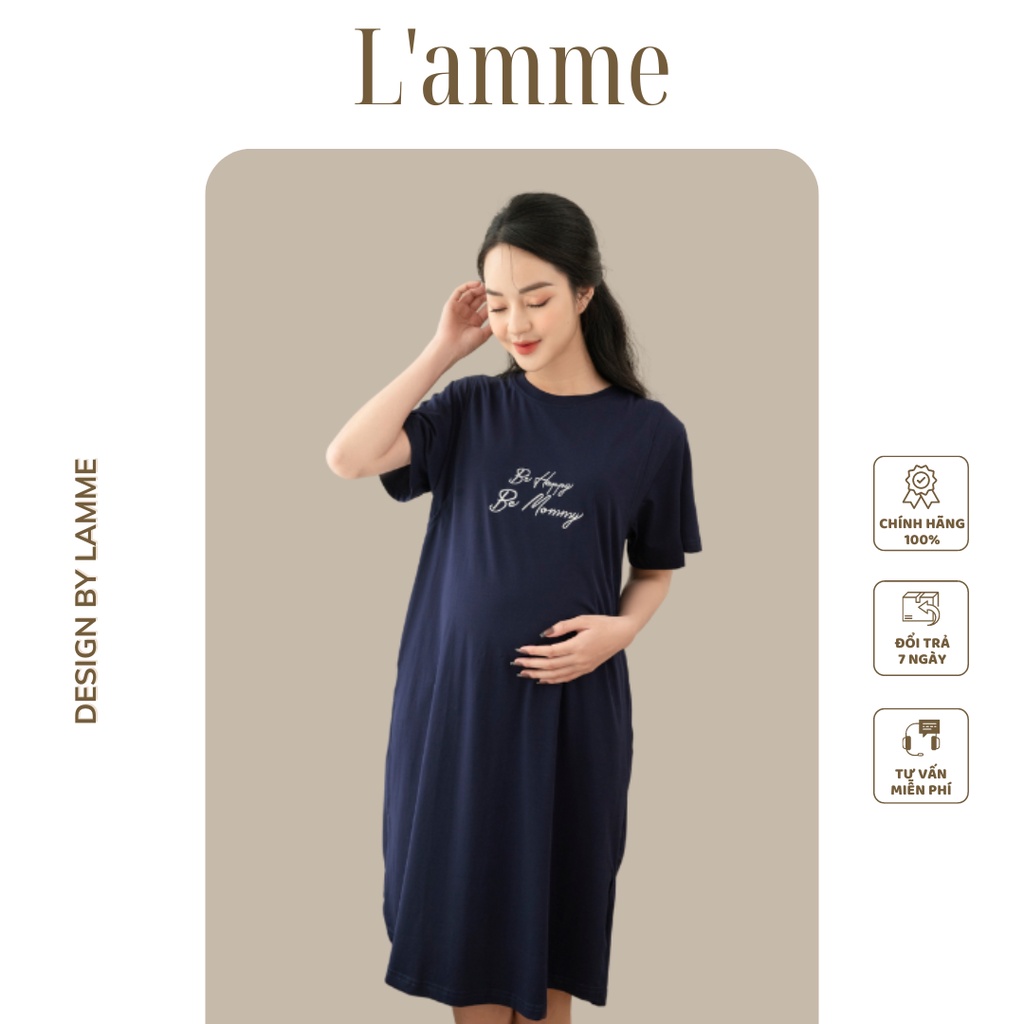 Đầm bầu mặc nhà Mommy Dress chất cotton mềm mát, có chỗ cho em bé tuti kín đáo by LAMME