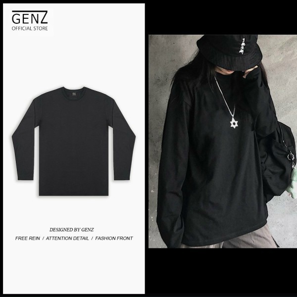 Áo thun trơn dài tay GENZ Premium Cotton phông Unisex form rộng oversize màu đen | BigBuy360 - bigbuy360.vn