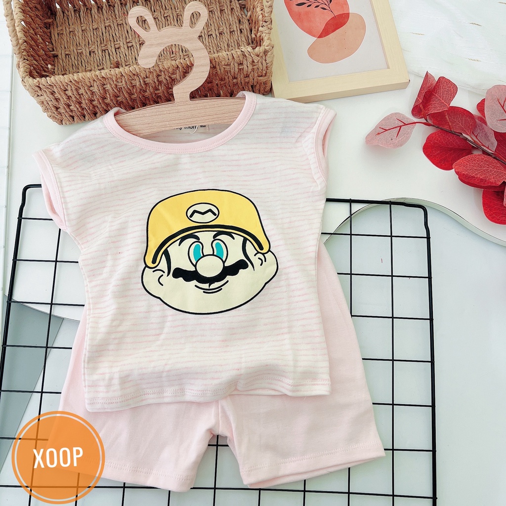 Sale !!! Bộ cộc tay cotton xuất dư kẻ in họa tiết  mặt hề cho bé  Shop Phúc Yến