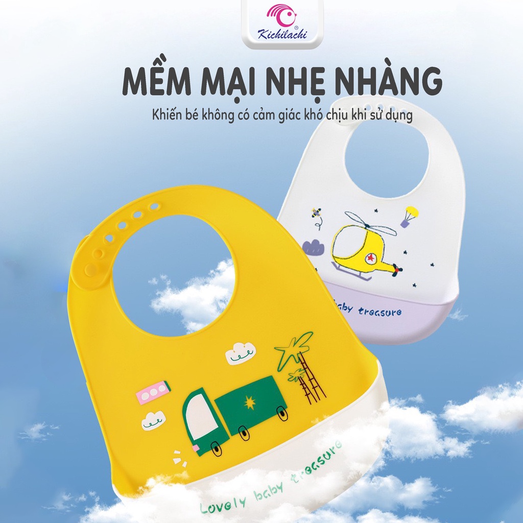 Yếm Ăn Dặm Cho Bé Kichilachi -yếm Ăn Dặm Silicon Có Máng Chất Liệu An Toàn Mềm Mại Có Nhiều Nấc Điều Chỉnh Tiện Lợi