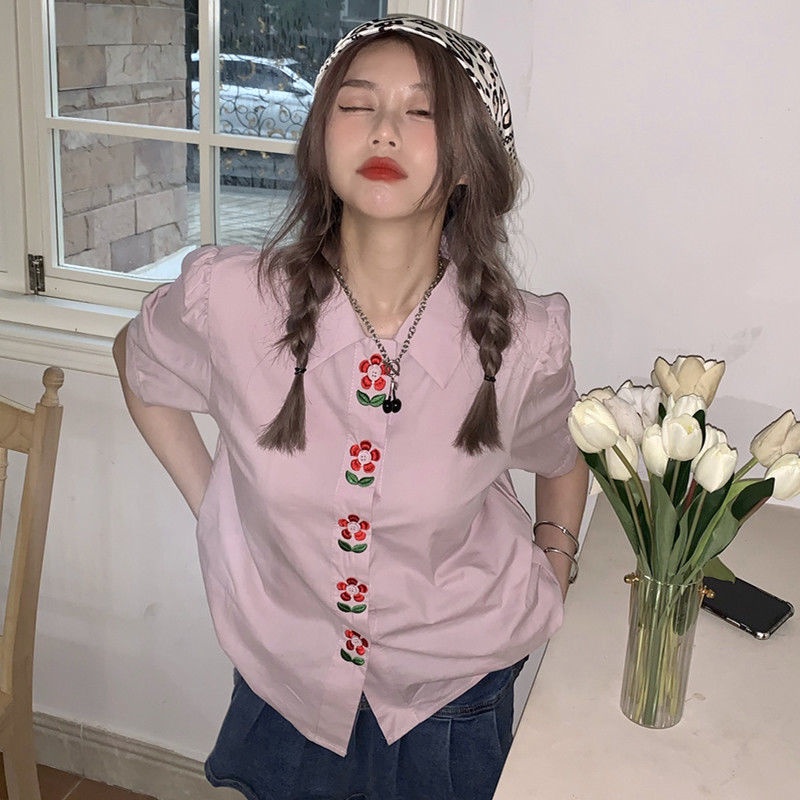 Áo Sơ Mi Ngắn Tay Họa Tiết Thêu Hoa Phong Cách Cổ Điển Dành Cho Nữ