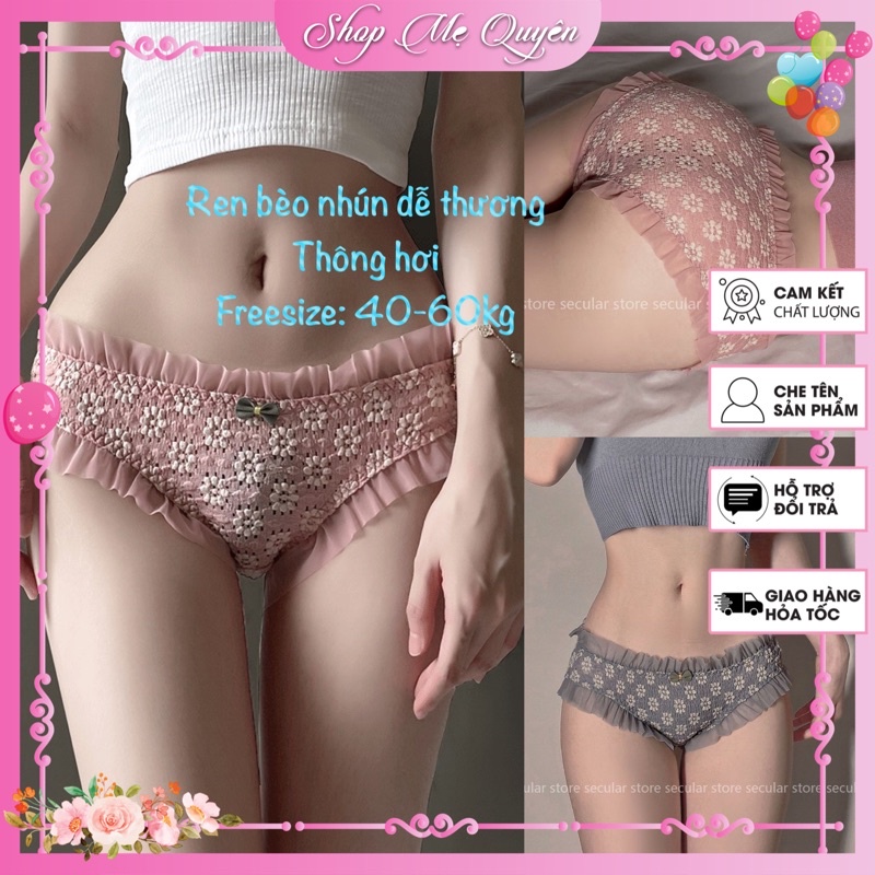 Quần lót nữ dễ thương , quần lót thông hơi viền ren bèo cạp vừa ôm mông gợi cảm