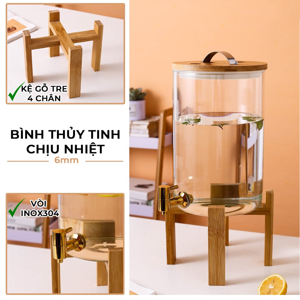 [TẶNG KỆ GỖ] Bình thủy chịu nhiệt HADASA cao cấp, bình thủy tinh decor phòng khách siêu đẹp - ngâm rư.ợu - làm detox