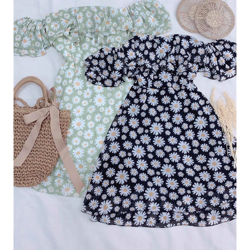 ĐẦM HOA CÚC TRỄ VAI🍀FREESHIP🍀Quá Xinh Luôn ạ, Chất Đẹp - Giá Tốt - Sản Phẩm Như Hình
