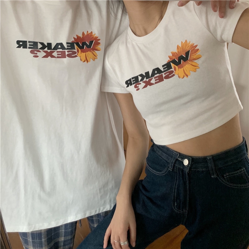 SUXI Áo Thun Dáng Rộng In Hình Hoa Cúc Xinh Xắn Thời Trang Mùa Hè Dành Cho Nữ