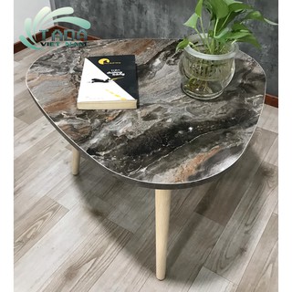 Bàn trà, bàn sofa hình oval mặt đá hoa cương TADA, chân gỗ tự nhiên (TD06)