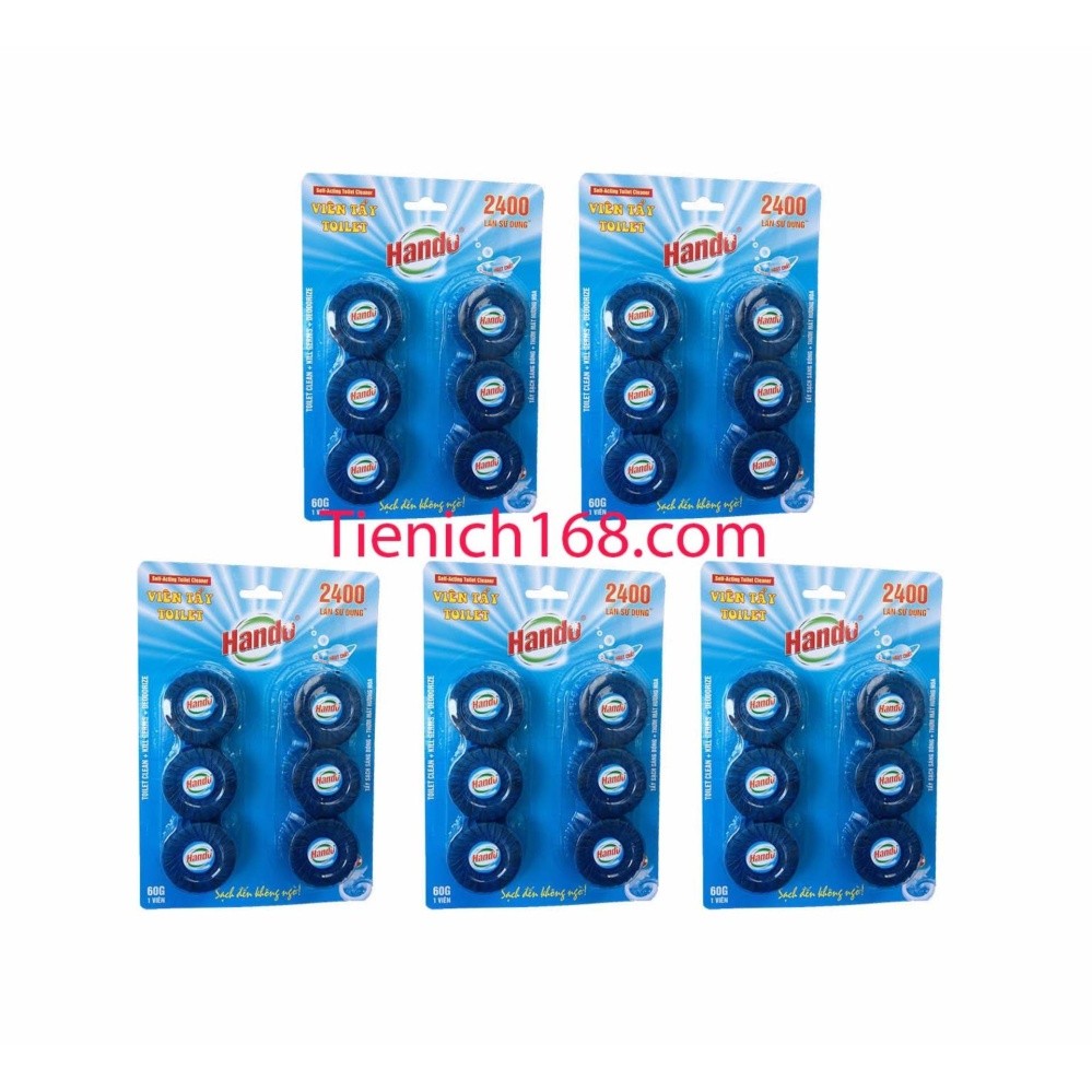 Bộ 5 Vỉ 30 viên tẩy bồn cầu Hando Tienich168 TI70 (Xanh)