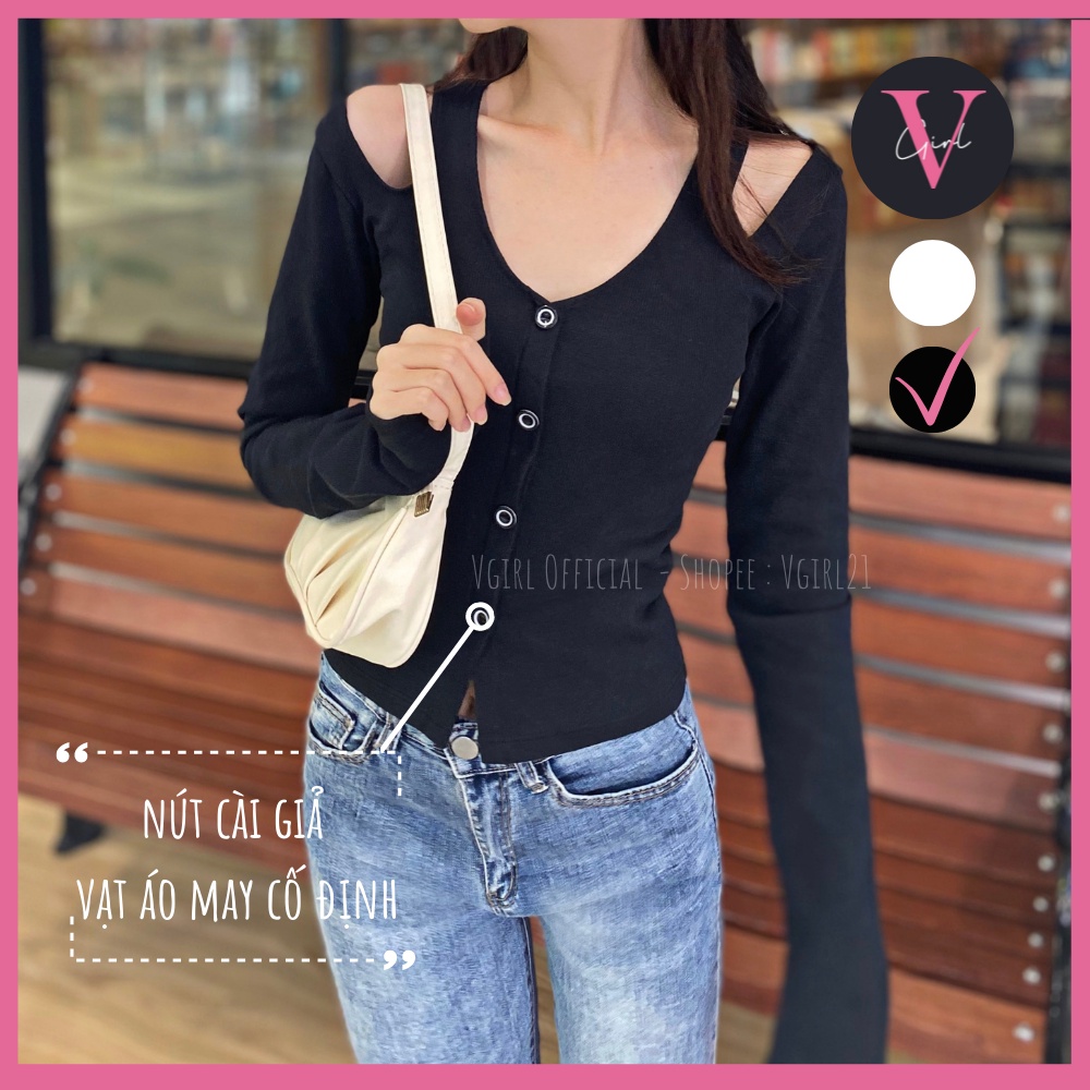 Áo kiểu tay dài VGIRL khoét vai, lưng đan lưới siêu độc lạ