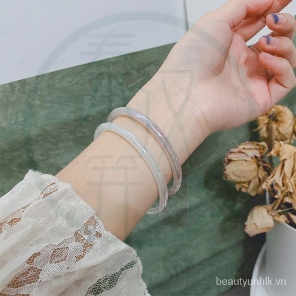 Vòng tay Hán phục đá mã não đính chuông màu trắng phong cách cổ xưa cho nữ