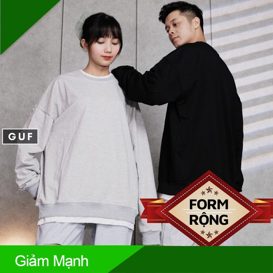Áo Sweater Nam Nữ Form Rộng Phối Layer 2 Lớp Có Màu Basic Xám, Đen Chất Da Cá Hàn Cao Cấp GUF Shop
