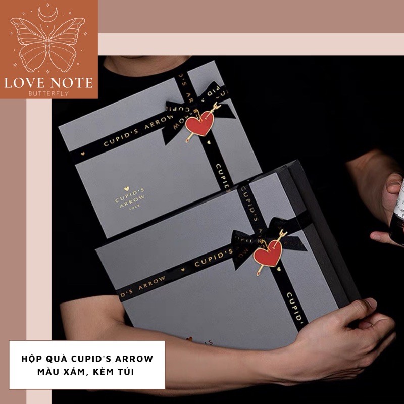 Hộp quà Cupid's Arrow màu xám kèm túi - tặng sinh nhật, valentine 14/2, 8/3 20/10, giáng sinh, noel