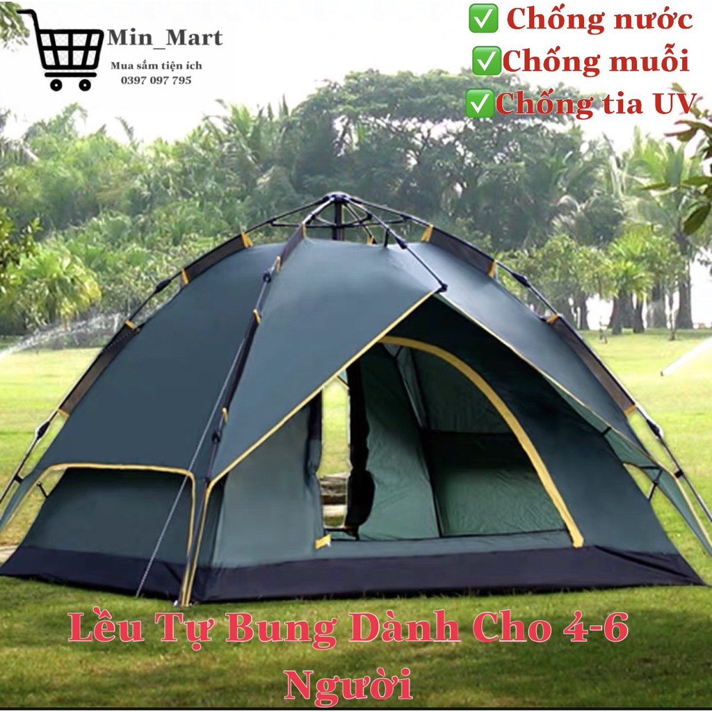 Lều Cắm Trại Dã Ngoại Ngoài Trời Tự Bung Lều Phượt Du Lịch Picnic Gia Đình Chống Nước, Muỗi Và Tia UV Cho 4-6 Người