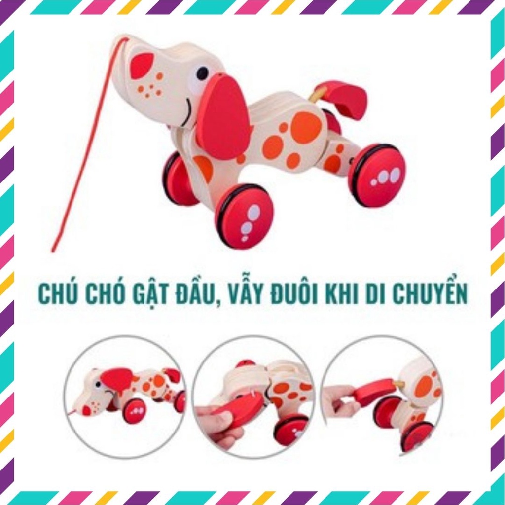 Đồ chơi vận động cho bé xe kéo hình chú chó và cá sấu bằng gỗ, đồ chơi gỗ cho bé