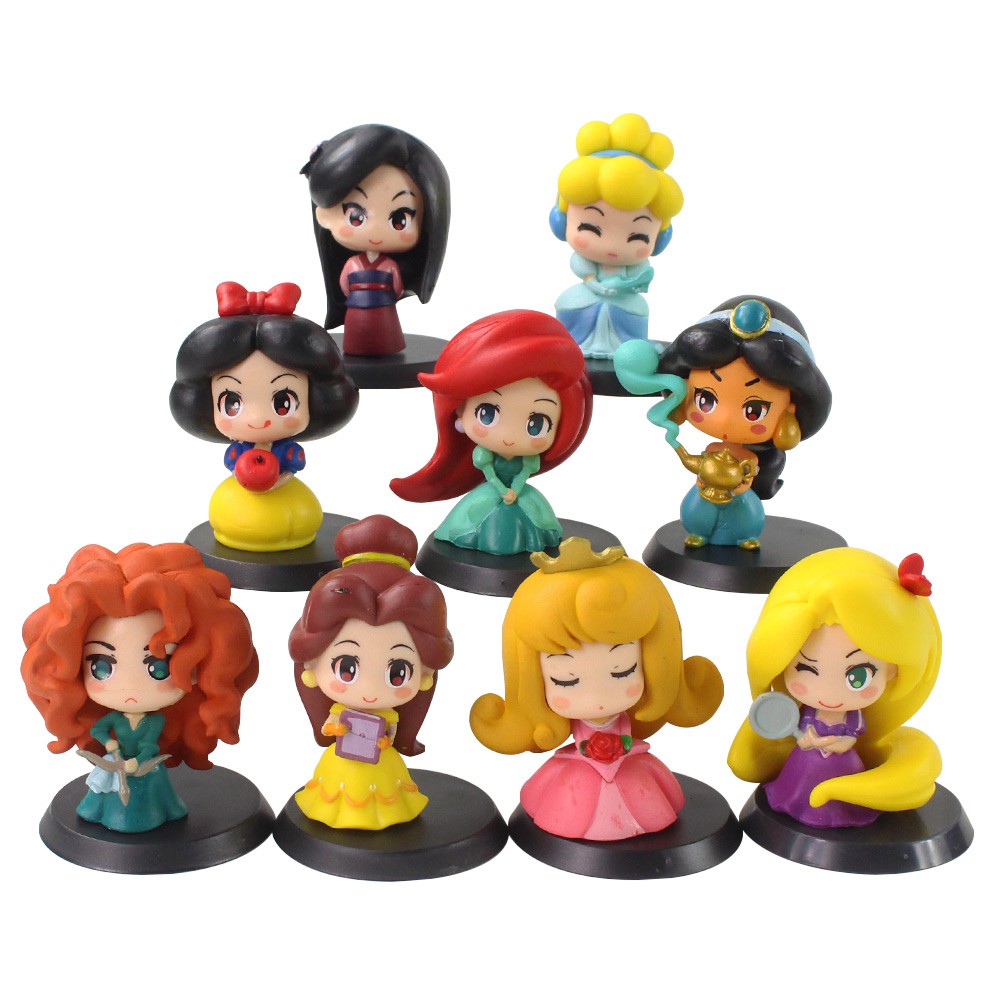 9 Cái / bộ Disney Công Chúa Series Dễ Thương Aurora Belle Bạch Tuyết Mộc Lan Moana Rapunzel Nhân Vật