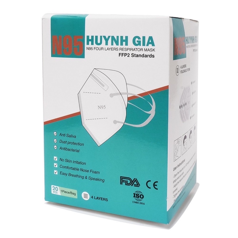 Khẩu Trang Huỳnh Gia N95 Kháng Khuẩn Kháng Bụi Mịn Chuẩn Mỹ, Châu Âu