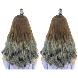 Tóc giả kẹp U omber nâu vàng - xanh rêu