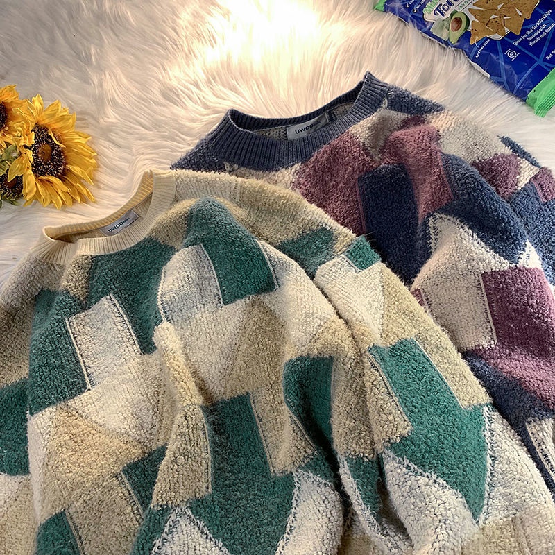 Áo Sweater Dệt Kim Dáng Rộng Kiểu Hồng Kông Retro Thời Trang Mùa Đông Cho Các Cặp Đôi
