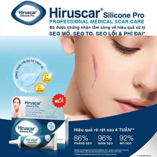 Hiruscar Gel Mờ Sẹo Mổ, To, Lồi, Sẹo Phì Đại, Giúp Làm Mờ, Làm Phẳng và Làm Mềm Vết Sẹo Hiruscar Silicone Pro 10G