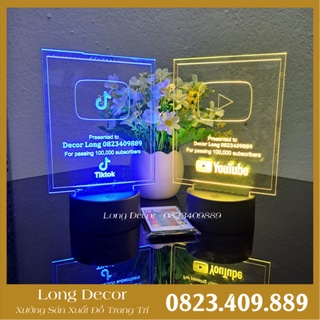 Đèn ngủ, Đèn decor led RGB nút Youtube, Nút Tiktok In tên theo yêu cầu