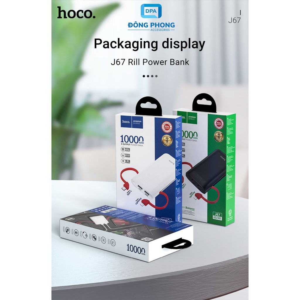 Pin Dự Phòng Hoco J67 10000mAh Chính Hãng Tích Hợp Cáp Sạc Đa Năng