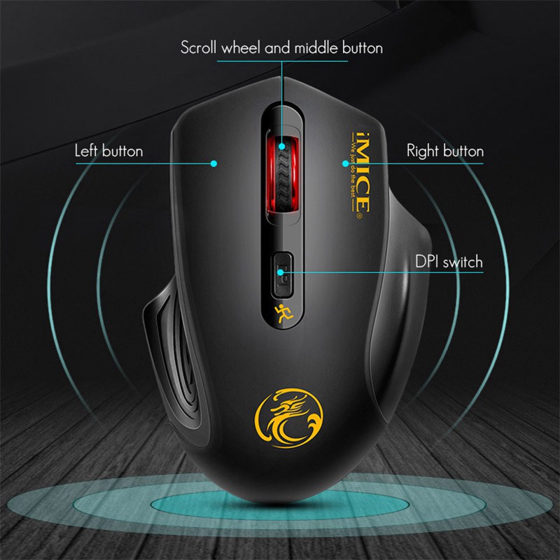 IMice G1800 Computer Mouse, 2.4G Wireless Silent Optical Gaming Mouse for Pc, Laptop, Macbook(Gray)