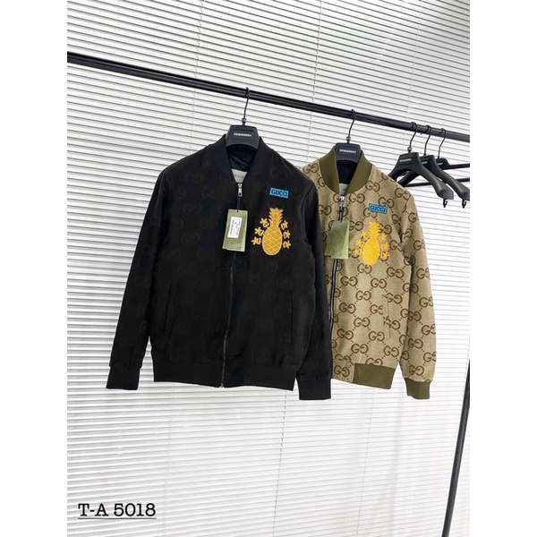 Áo khoác bomber gucci dứa hình thêu siêu đẹp 2353, áo khoác nam vân chìm 2 lớp chất dù new