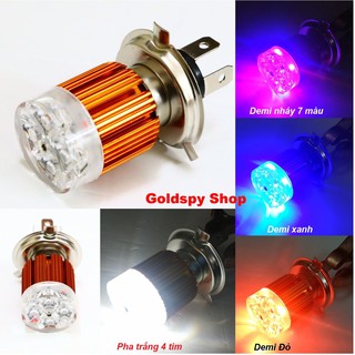 Đèn pha Led xe máy 7 màu 4 tim H4 ( giá 1 cái )
