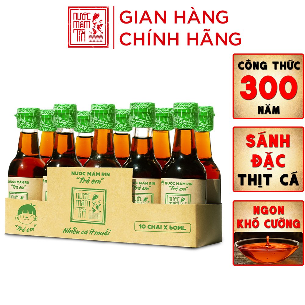 [ TRẺ EM TỪ 6 THÁNG ] Nước mắm Tĩn Trẻ Em Cho Bé Ăn Dặm độ đạm 42N lốc 10 chai thủy tinh mini 60ml/chai