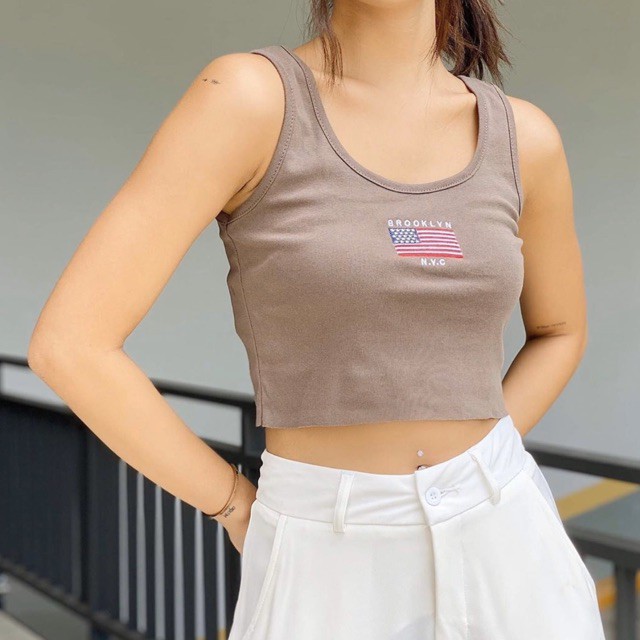 Áo 3 lỗ tank top thun cờ mỹ brooklyn dưới 55kg [ảnh thật]