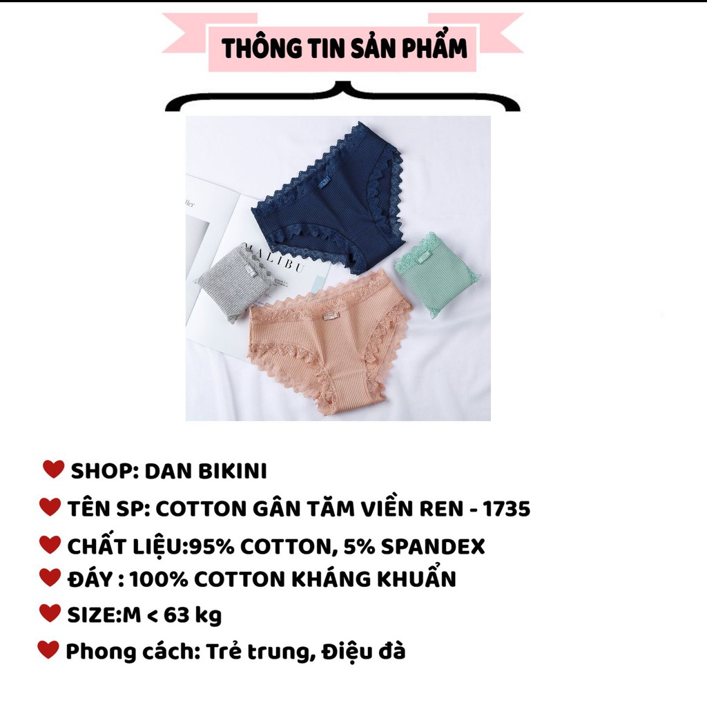 Quần Lót Nữ Cotton viền ren gân tăm kháng khuẩn hoạ tiết viền ren sexy điệu đà Mẫu 1735 | BigBuy360 - bigbuy360.vn